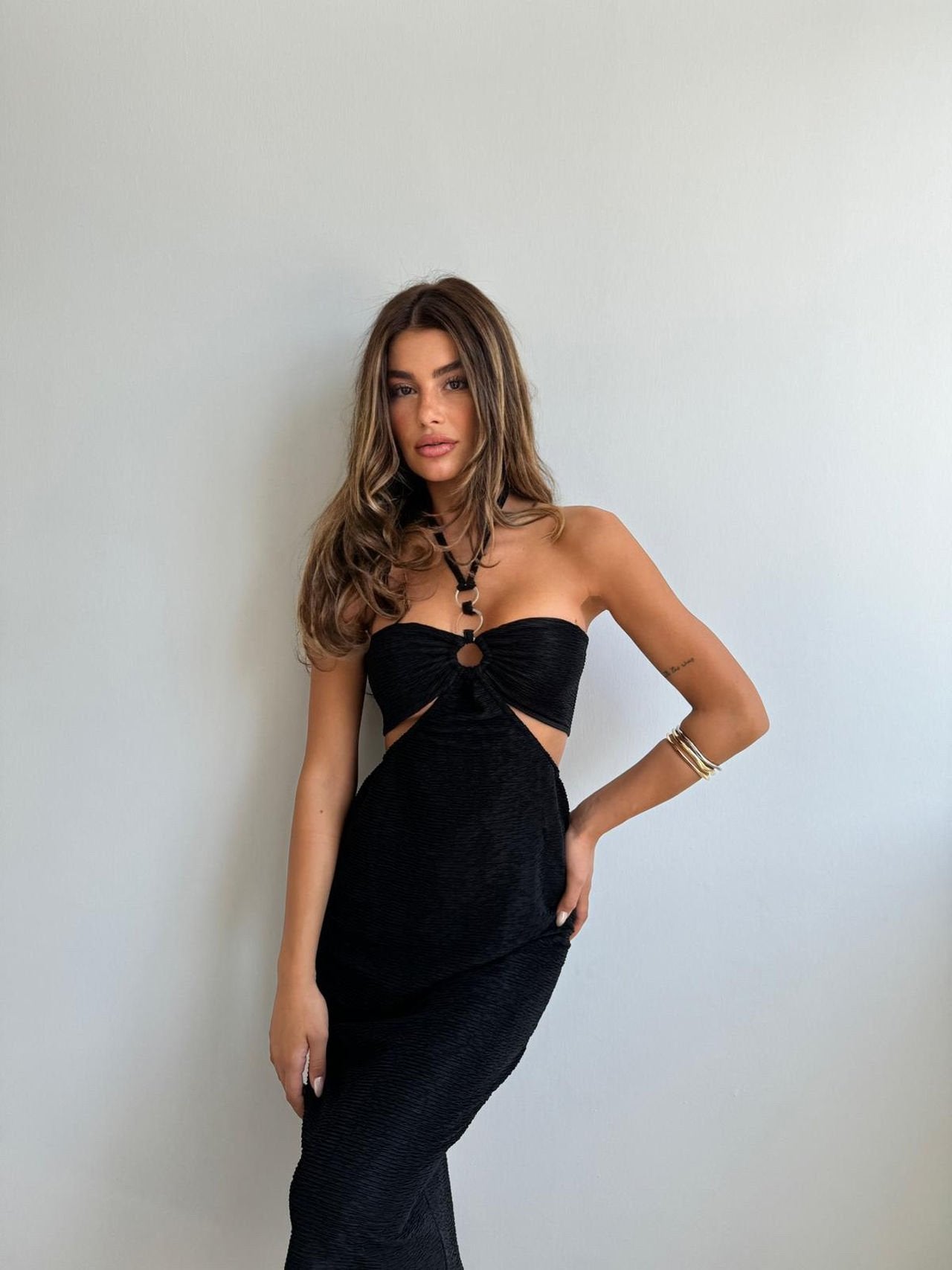 Neck Tie Black Maxi Dress