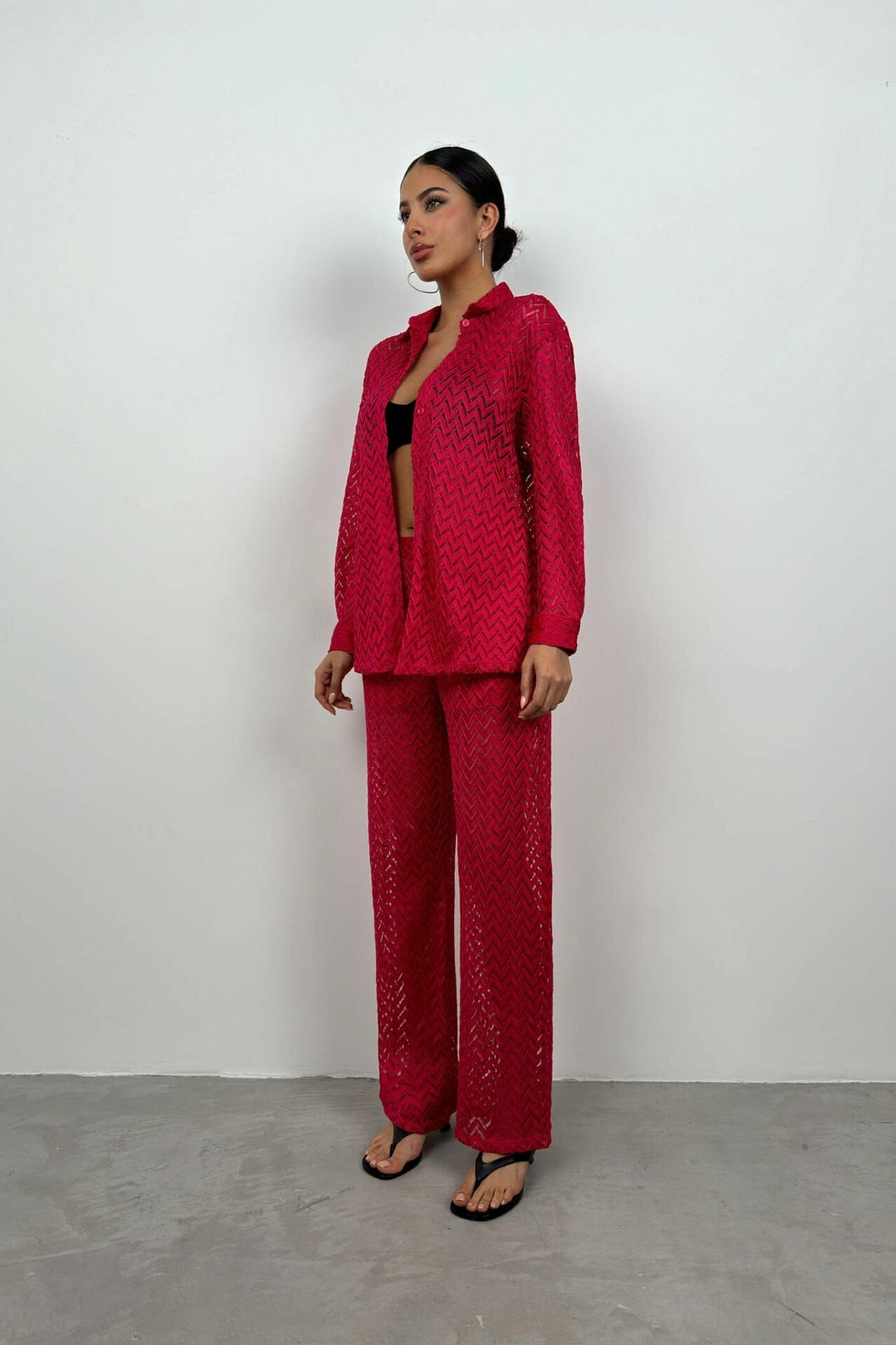 Embroidery Fuchsia Trouser Set for Women