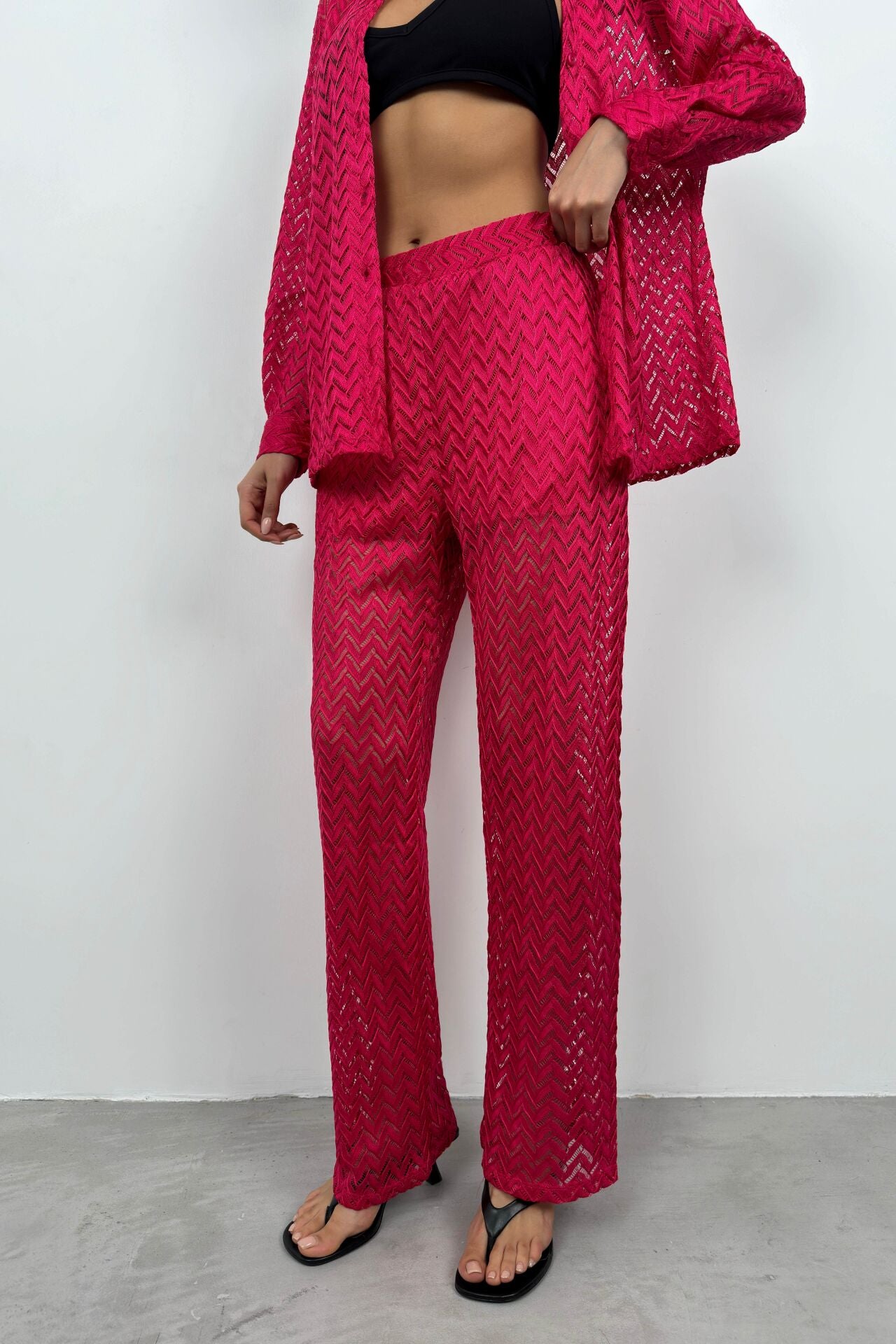 Embroidery Fuchsia Trouser Set for Women