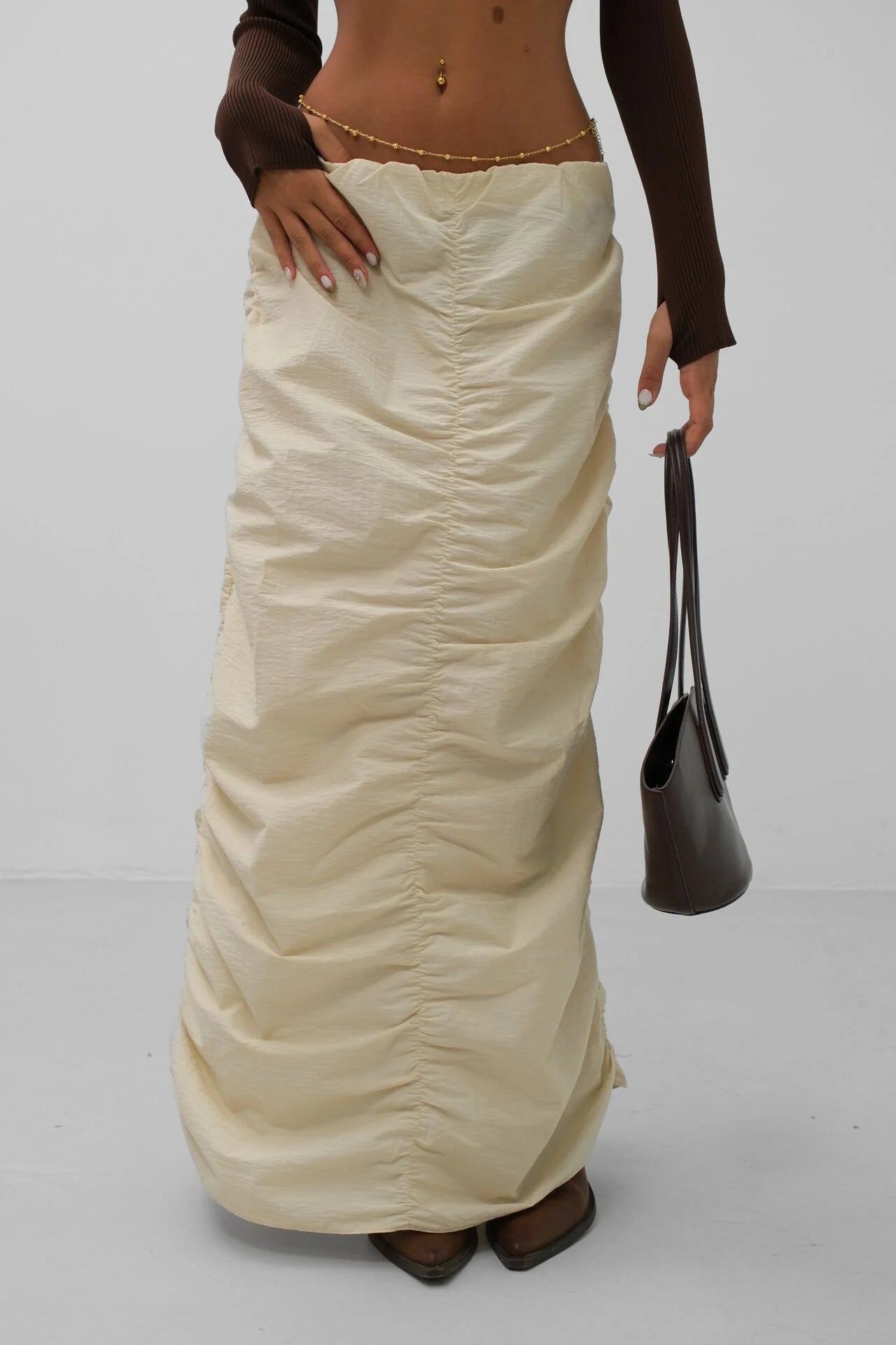 Gather Detail Beige Maxi-Rock