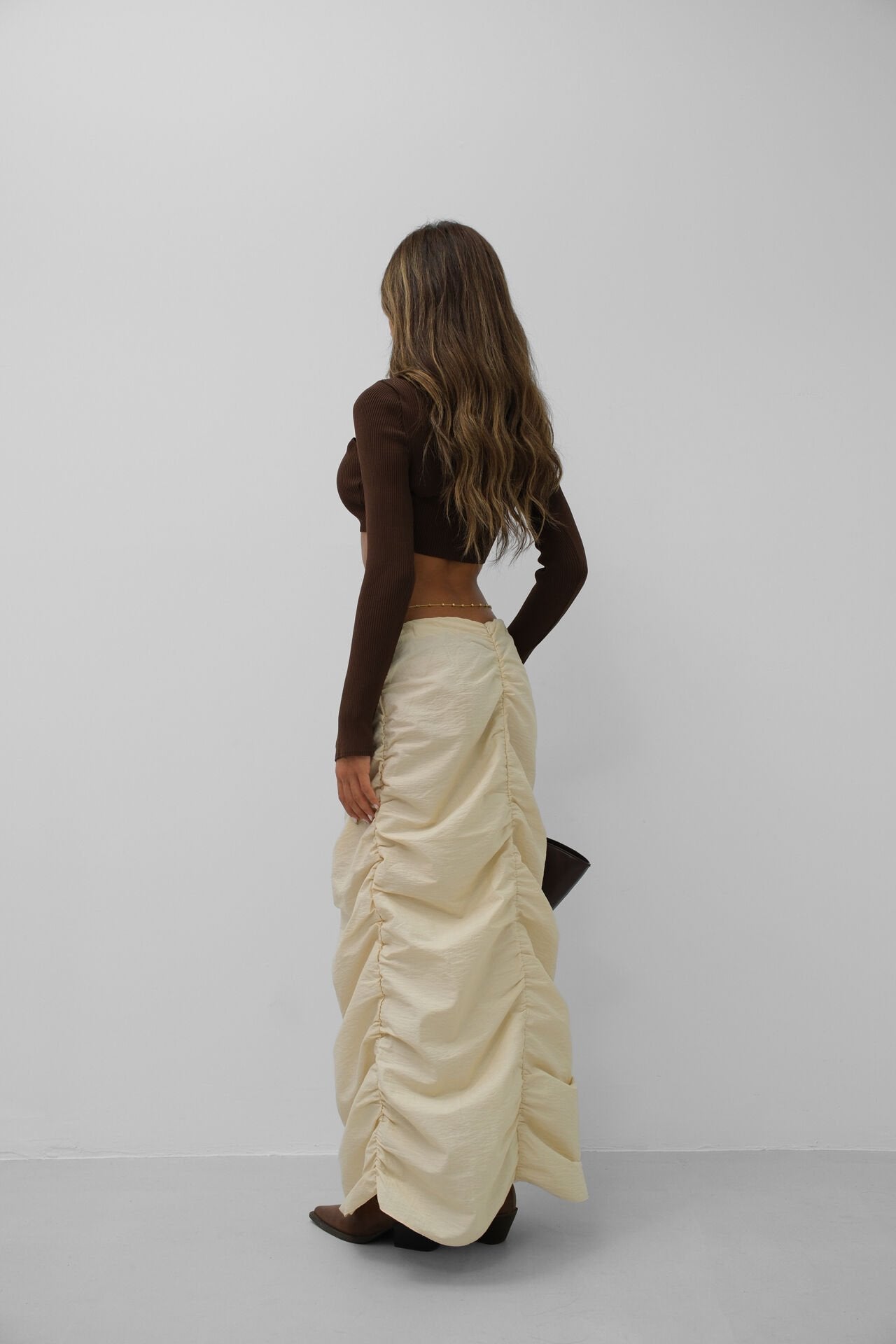 Gather Detail Beige Maxi-Rock