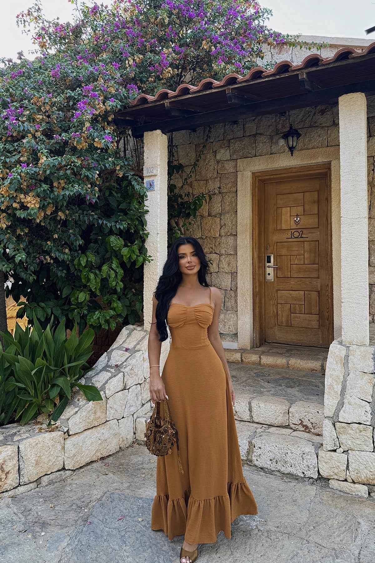 Basic Sleeveless Camel Maxi Dress