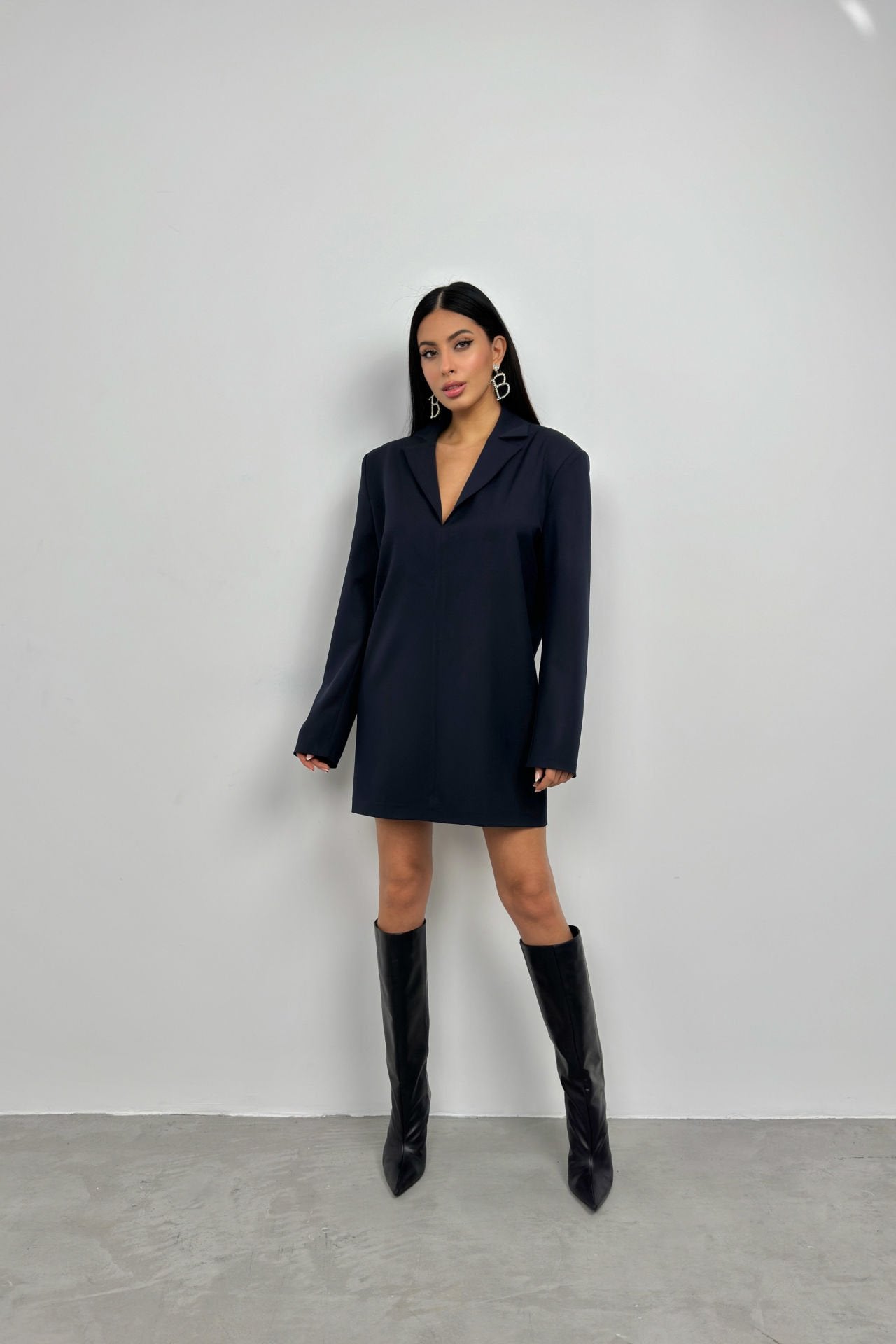 Jacket Collar Navy Blue Mini Dress