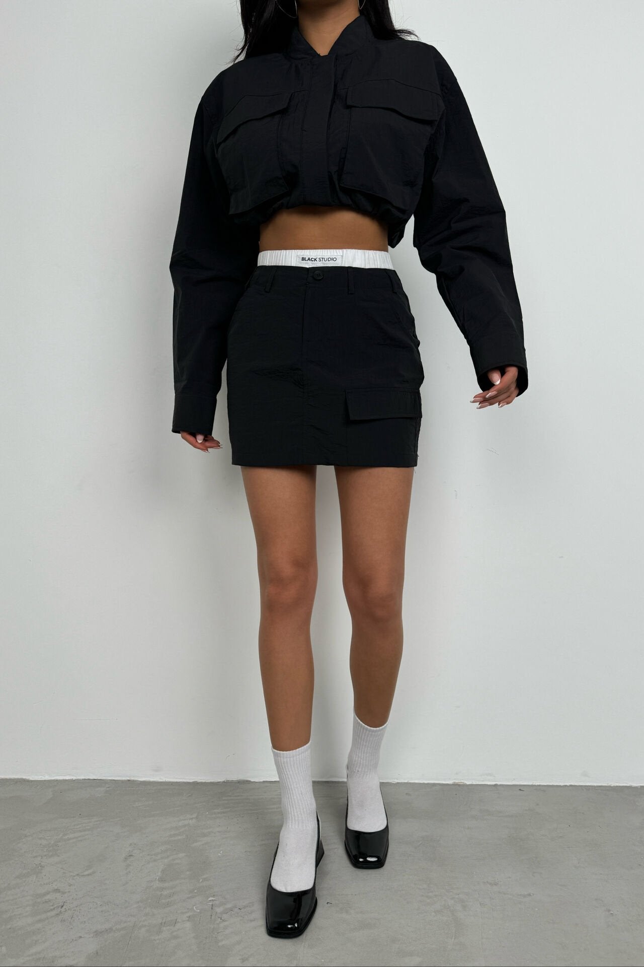 Pocket Detailed Parachute Black Skirt