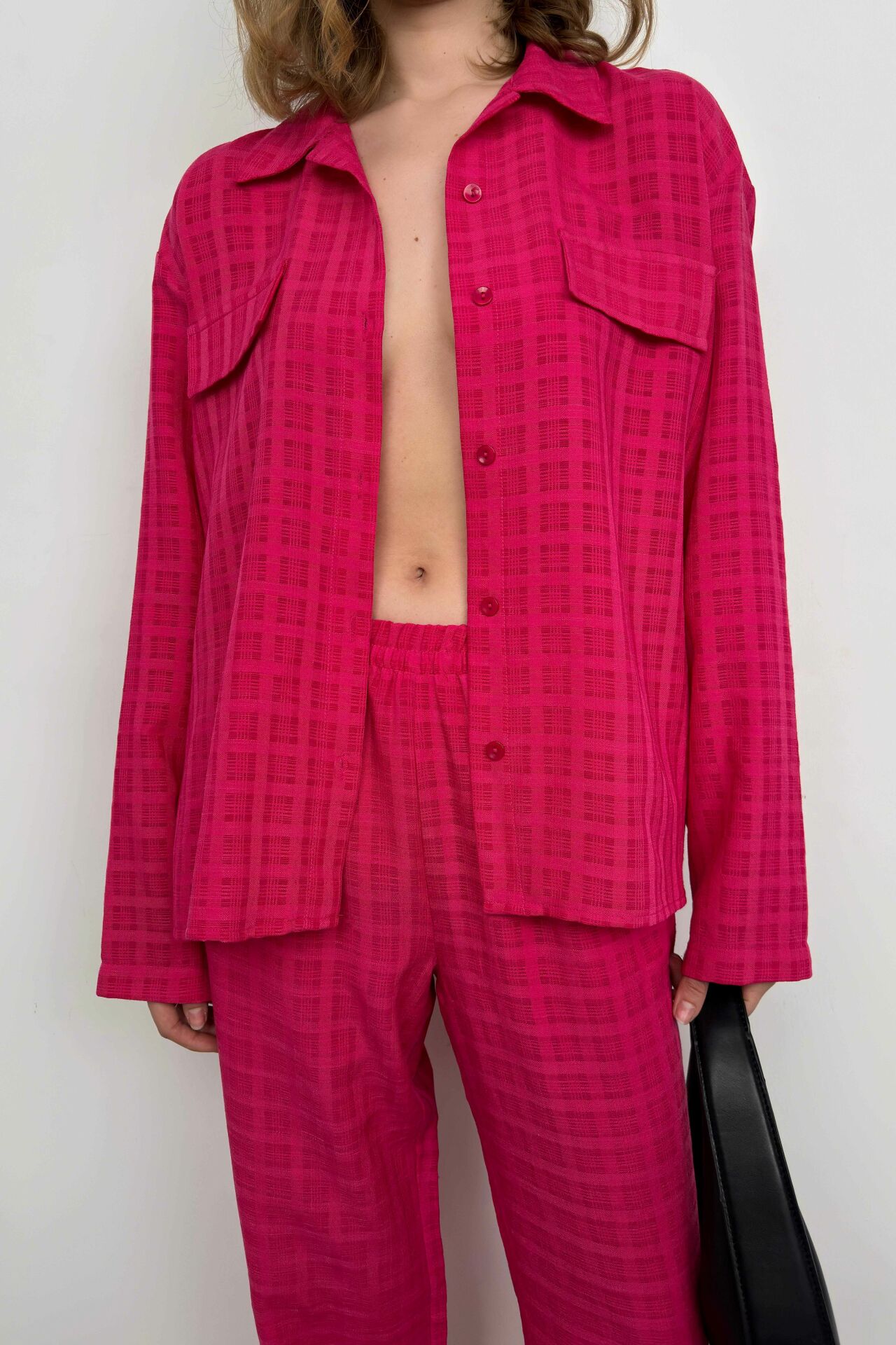 Fuchsia Shirt and Trousers Double Set with Pockets