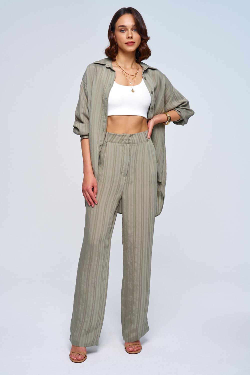 Striped Khaki Trousers Suit for Women