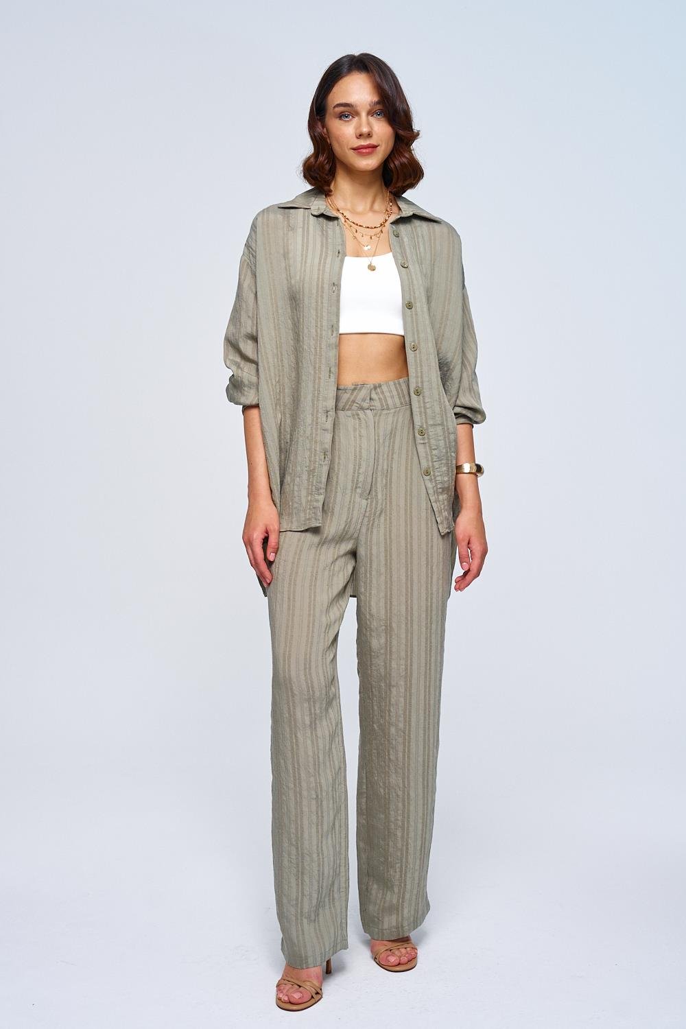 Striped Khaki Trousers Suit for Women