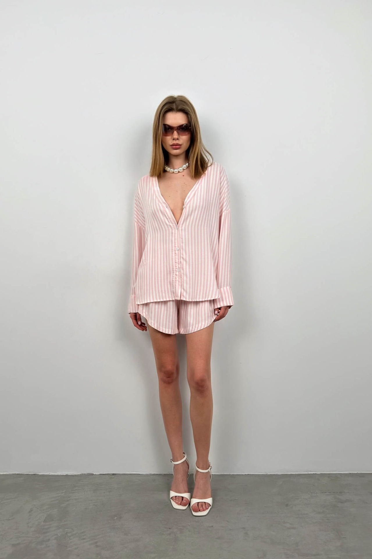 Striped Shirt Pink Shorts Set