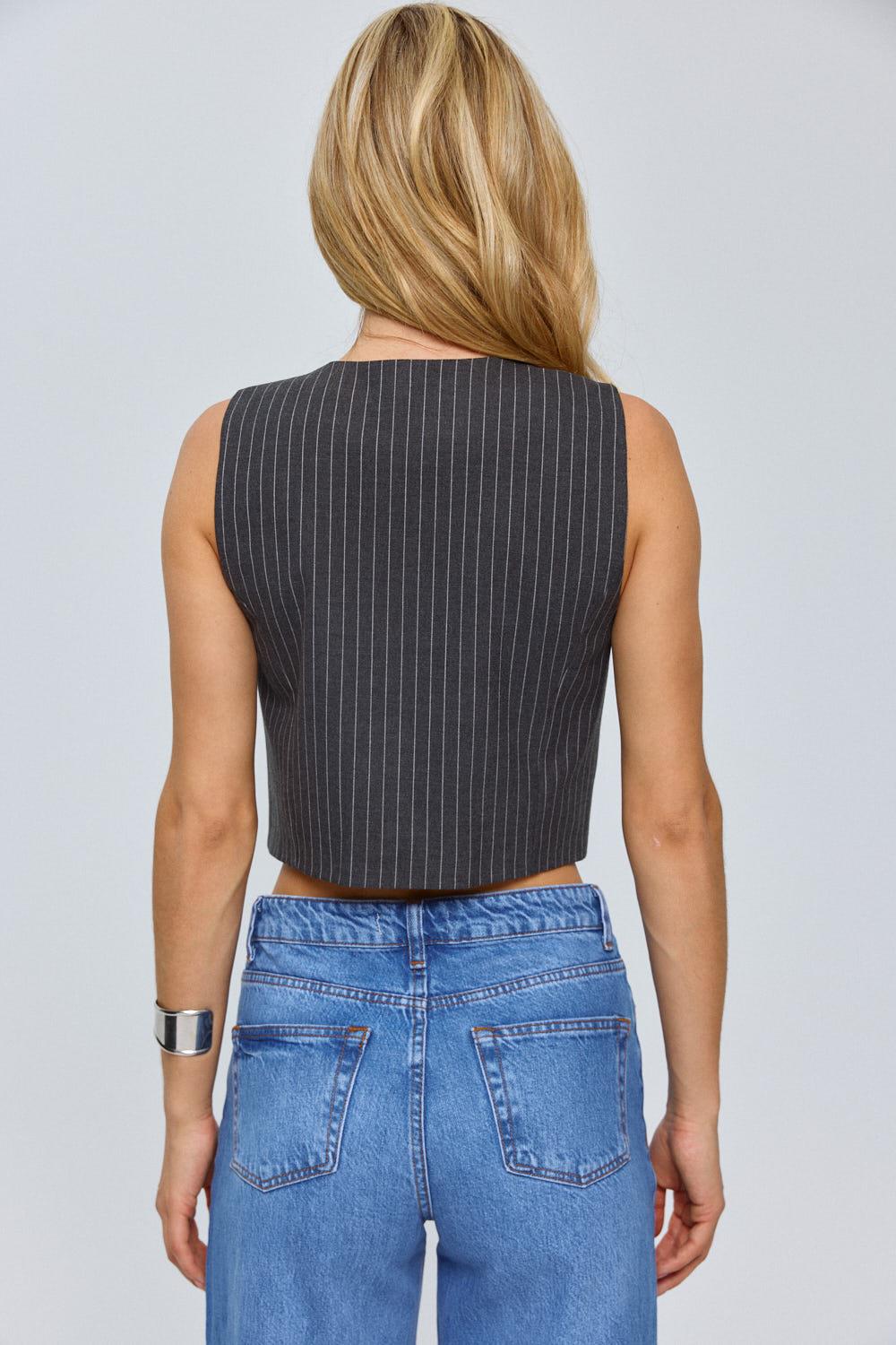 Striped Detailed Smoked Vest for Women