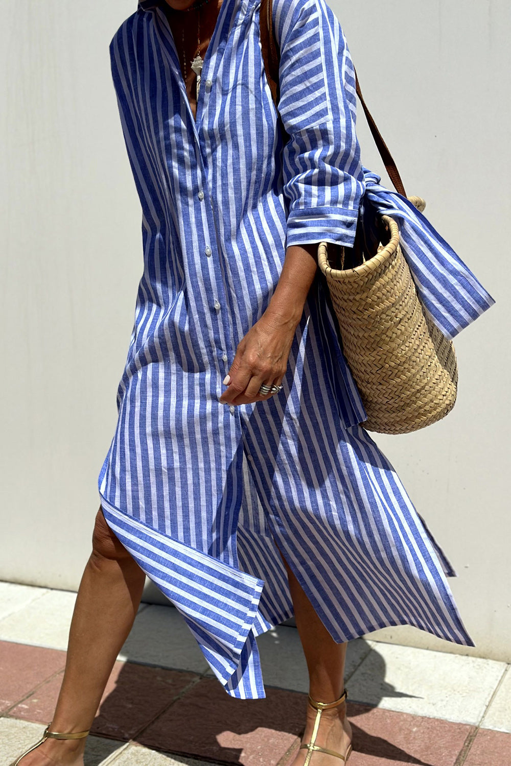 Sophia | Stylish Striped Midi Dress with Button-Front