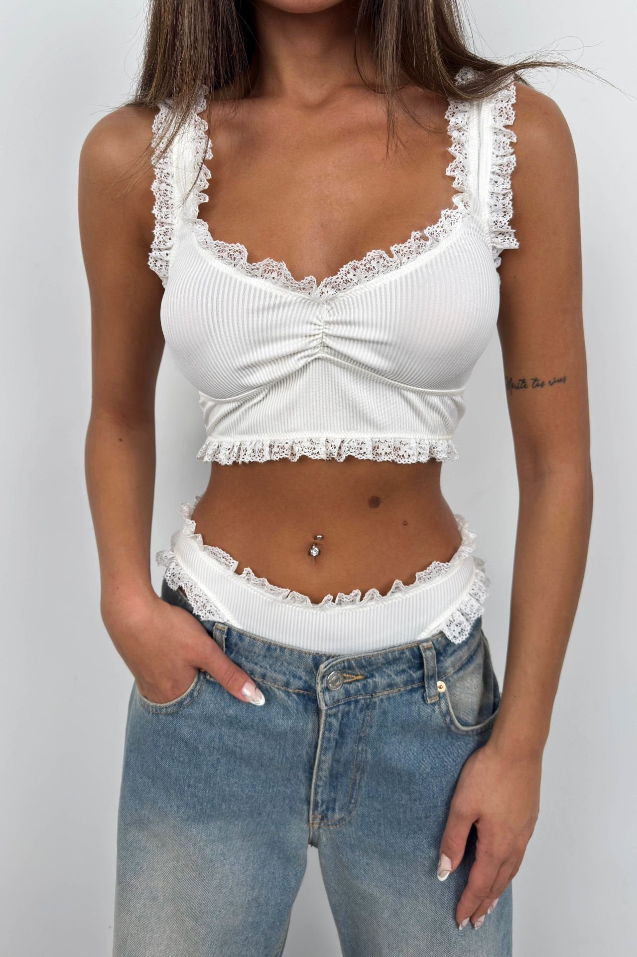 White Bustier with Lace Detail