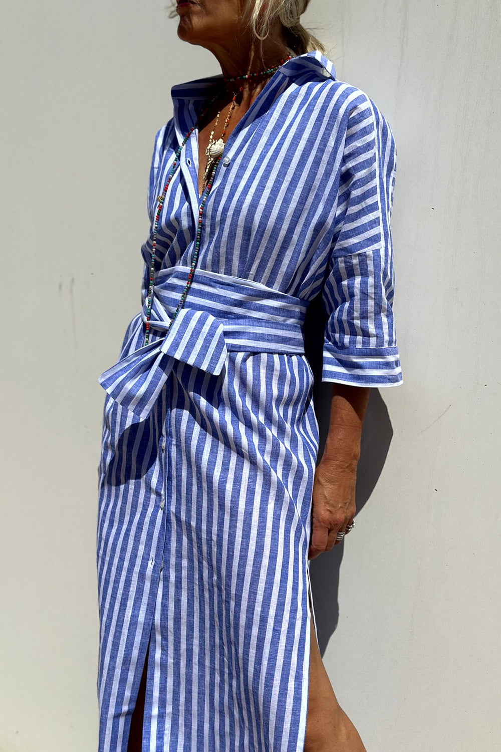 Sophia | Stylish Striped Midi Dress with Button-Front