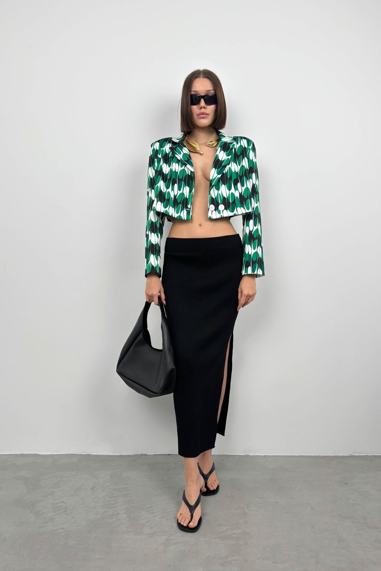 Patterned Green Crop Jacket