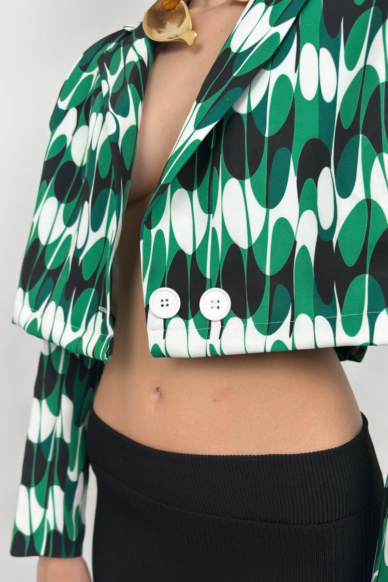 Patterned Green Crop Jacket