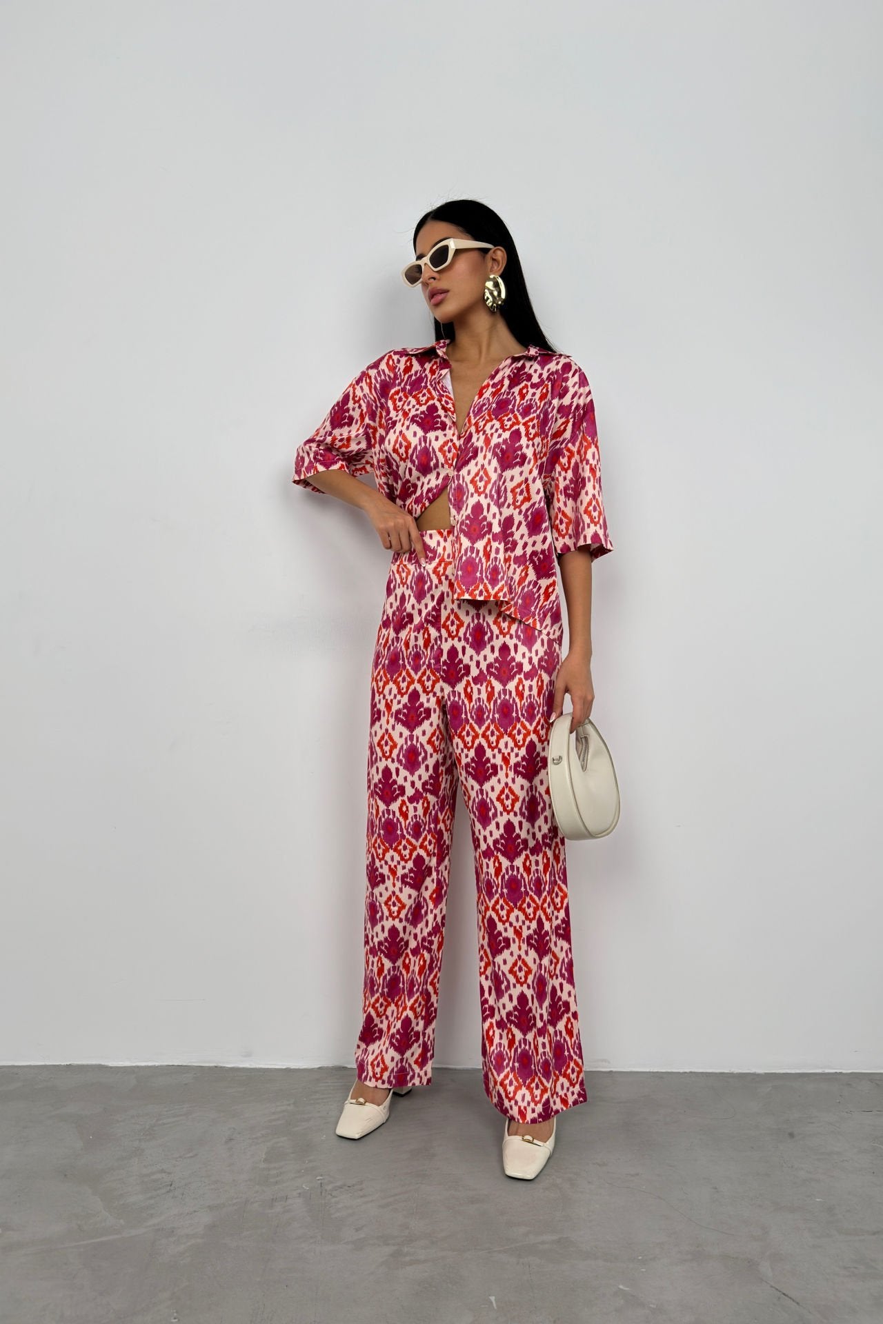 Patterned Satin Pink Trousers