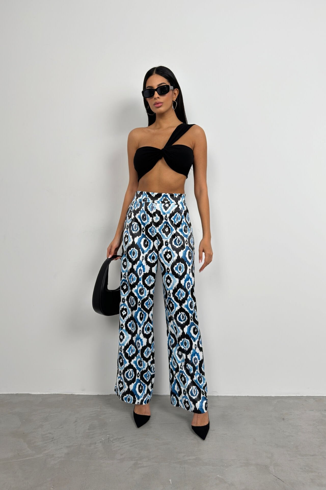 Patterned Satin Blue Trousers