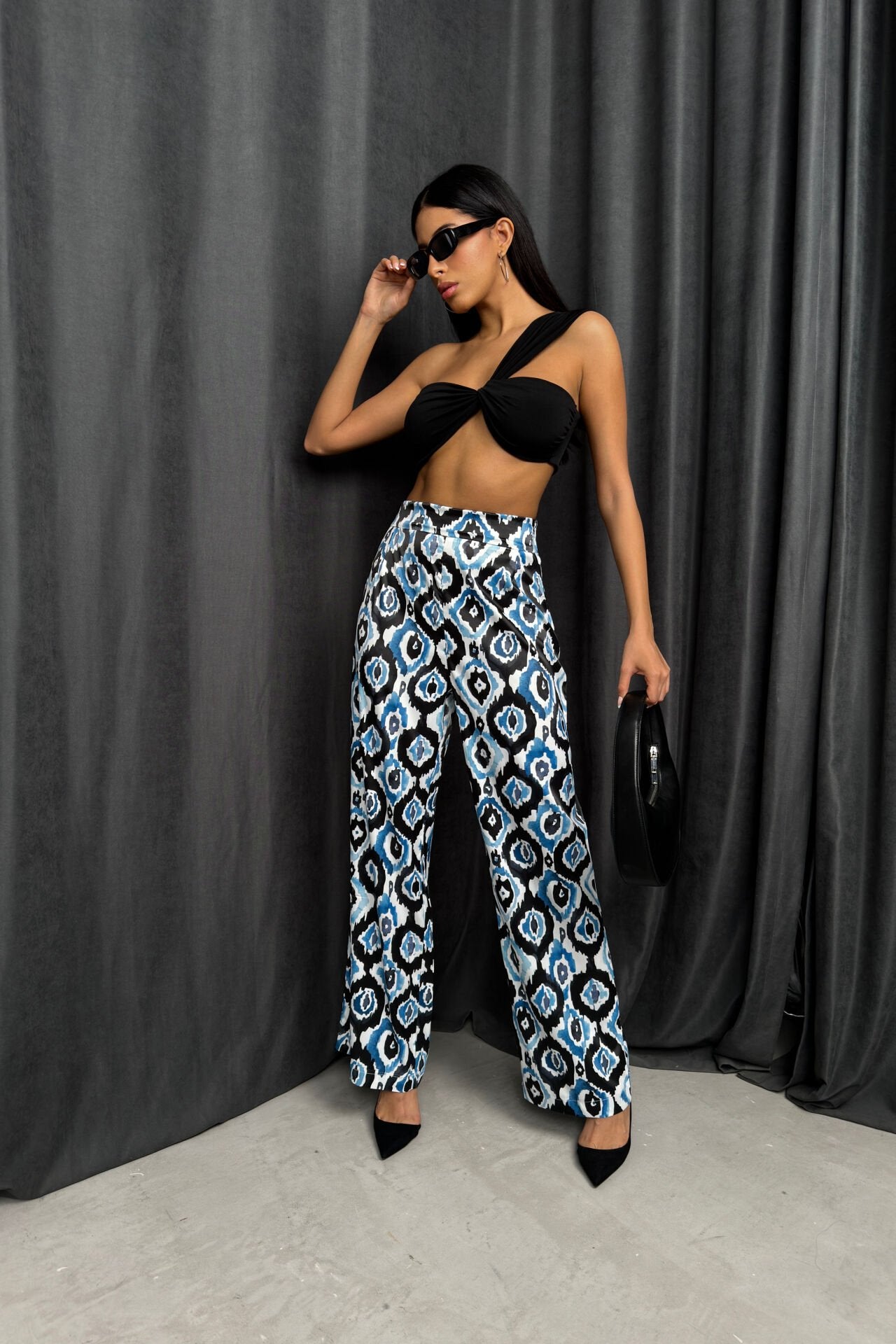 Patterned Satin Blue Trousers