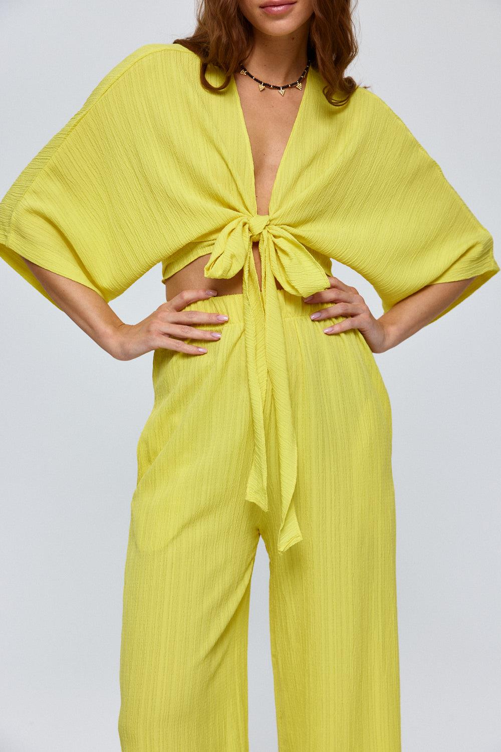 Knot Detail Yellow Trousers Suit for Women