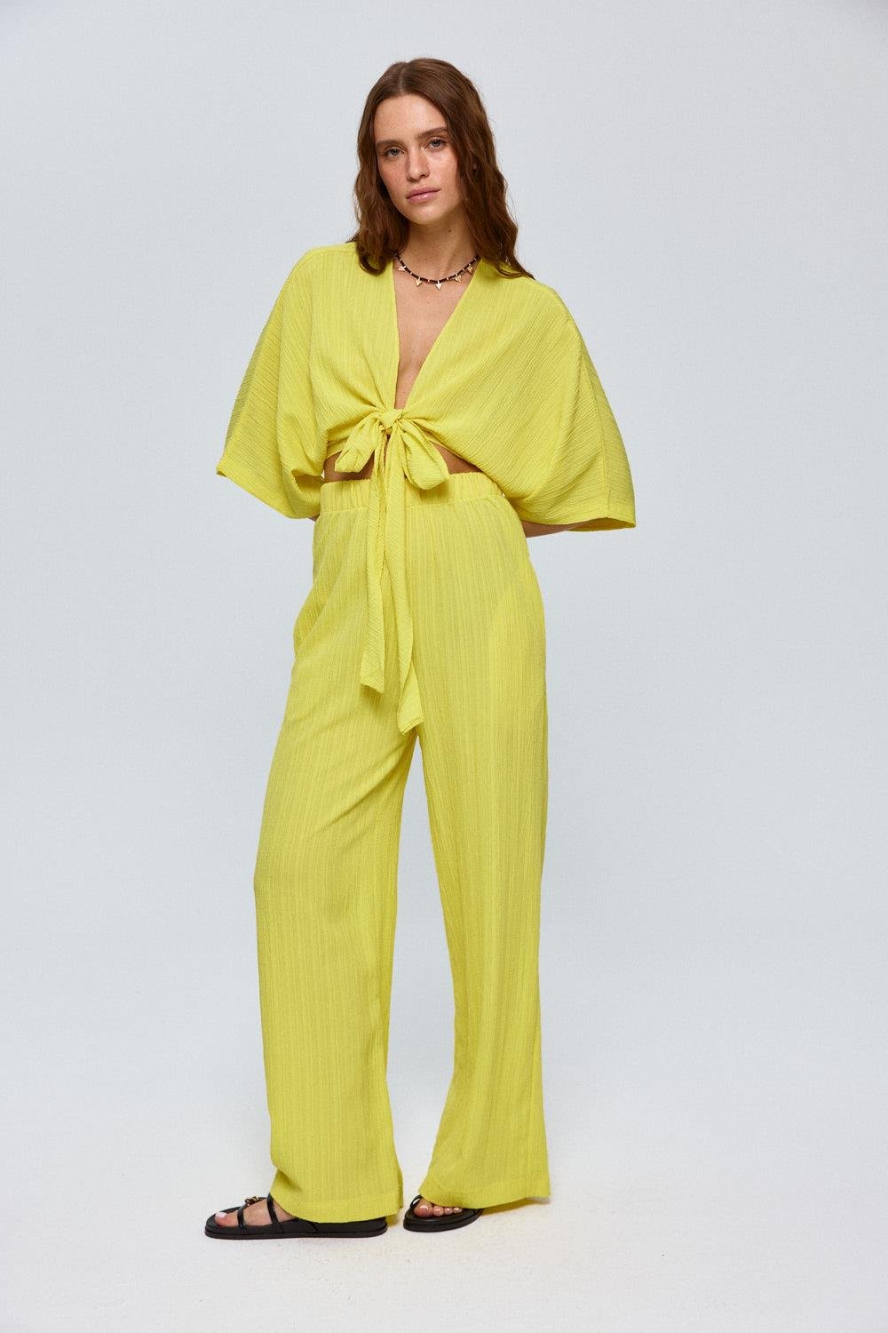 Knot Detail Yellow Trousers Suit for Women