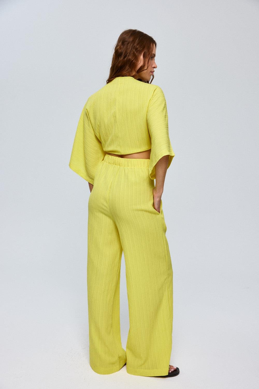 Knot Detail Yellow Trousers Suit for Women