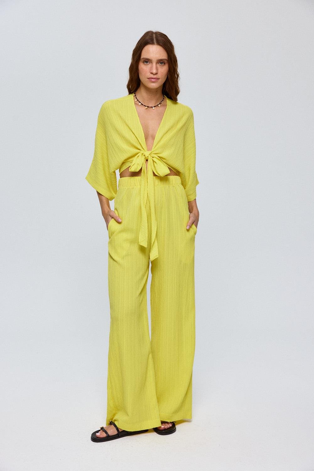 Knot Detail Yellow Trousers Suit for Women