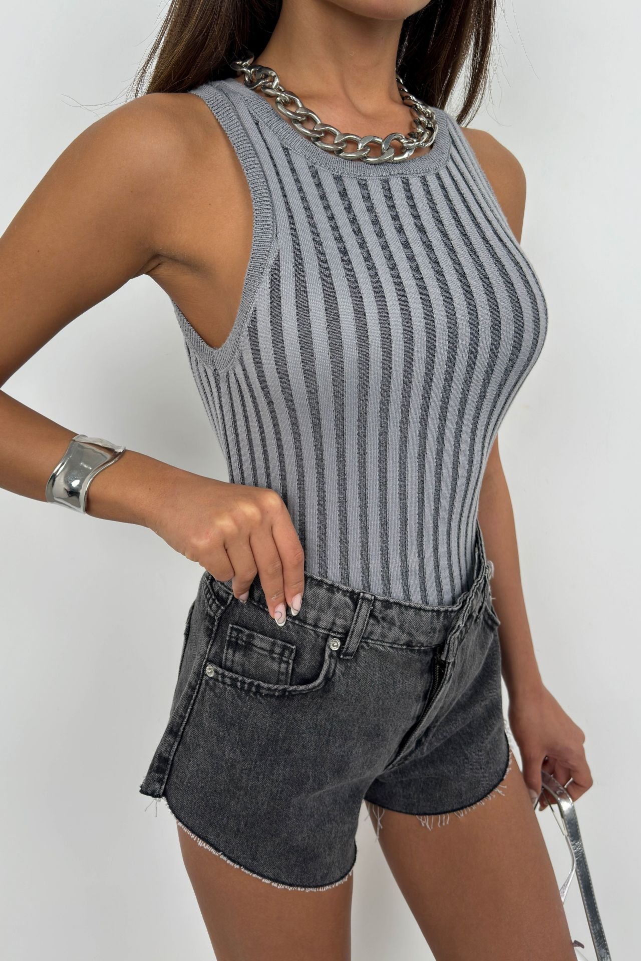 Ribbed Swim Neck Blouse