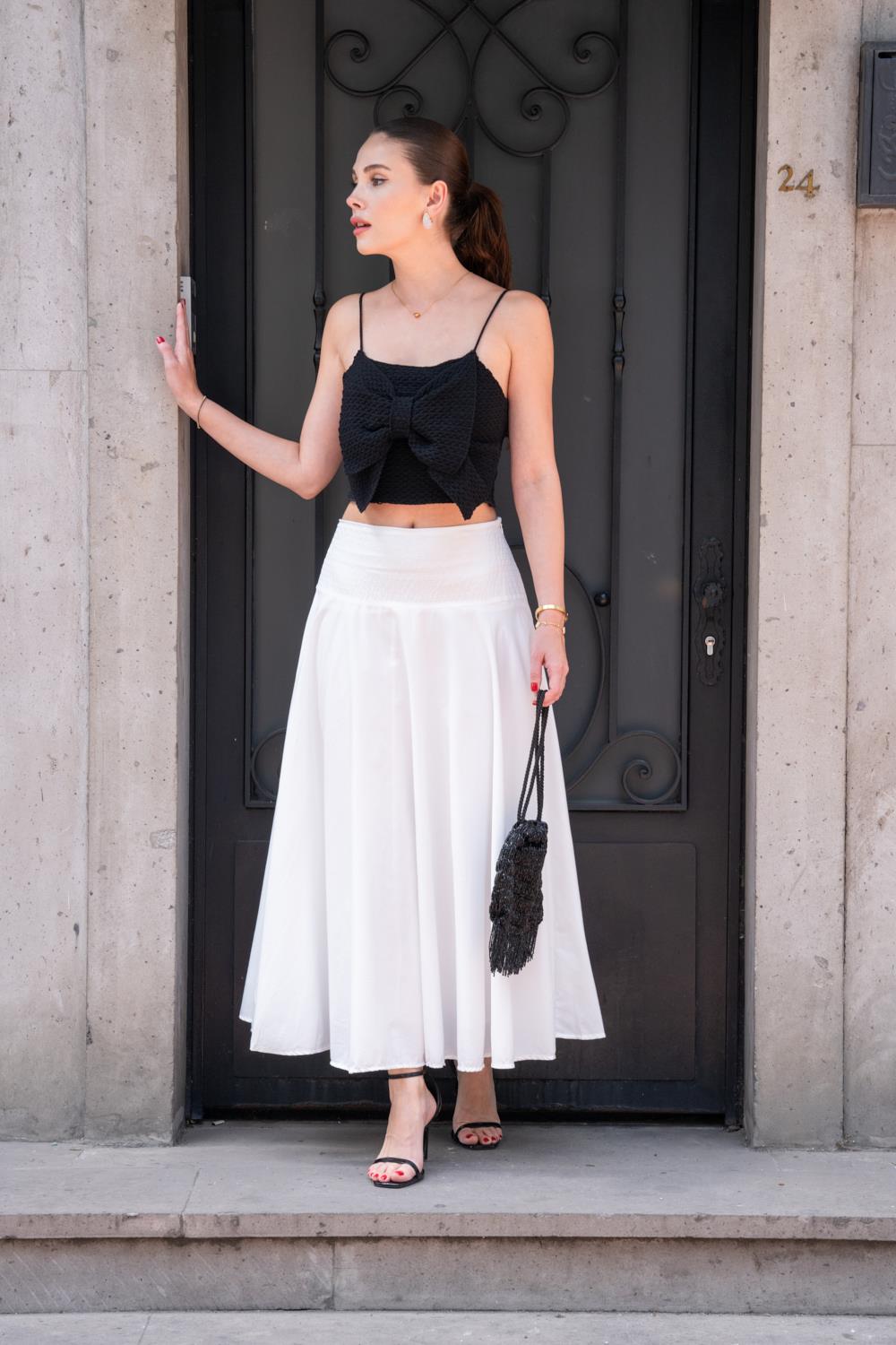 Strappy Black Knitted Crop Top with Bow-Tie Detail