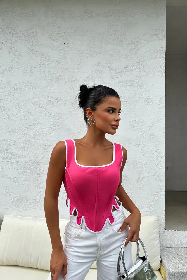 V-förmiges Fuchsia-Crop-Top