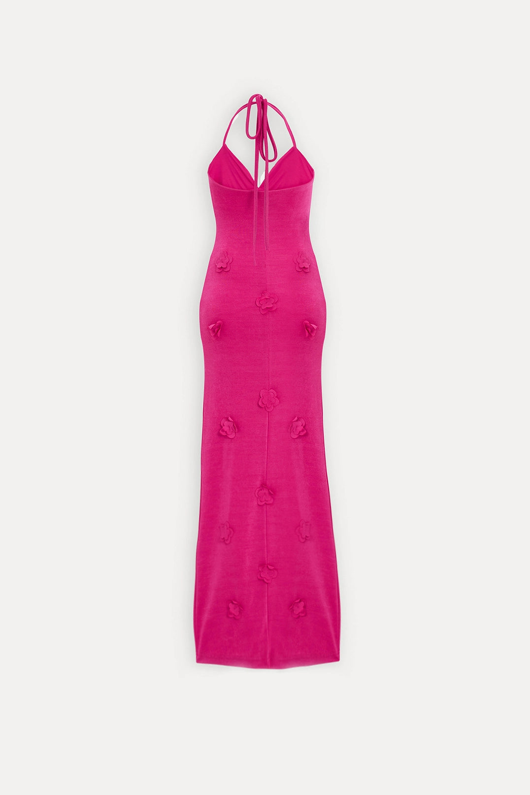 Flower Detail Halter Neckline Fuchsia Maxi Dress