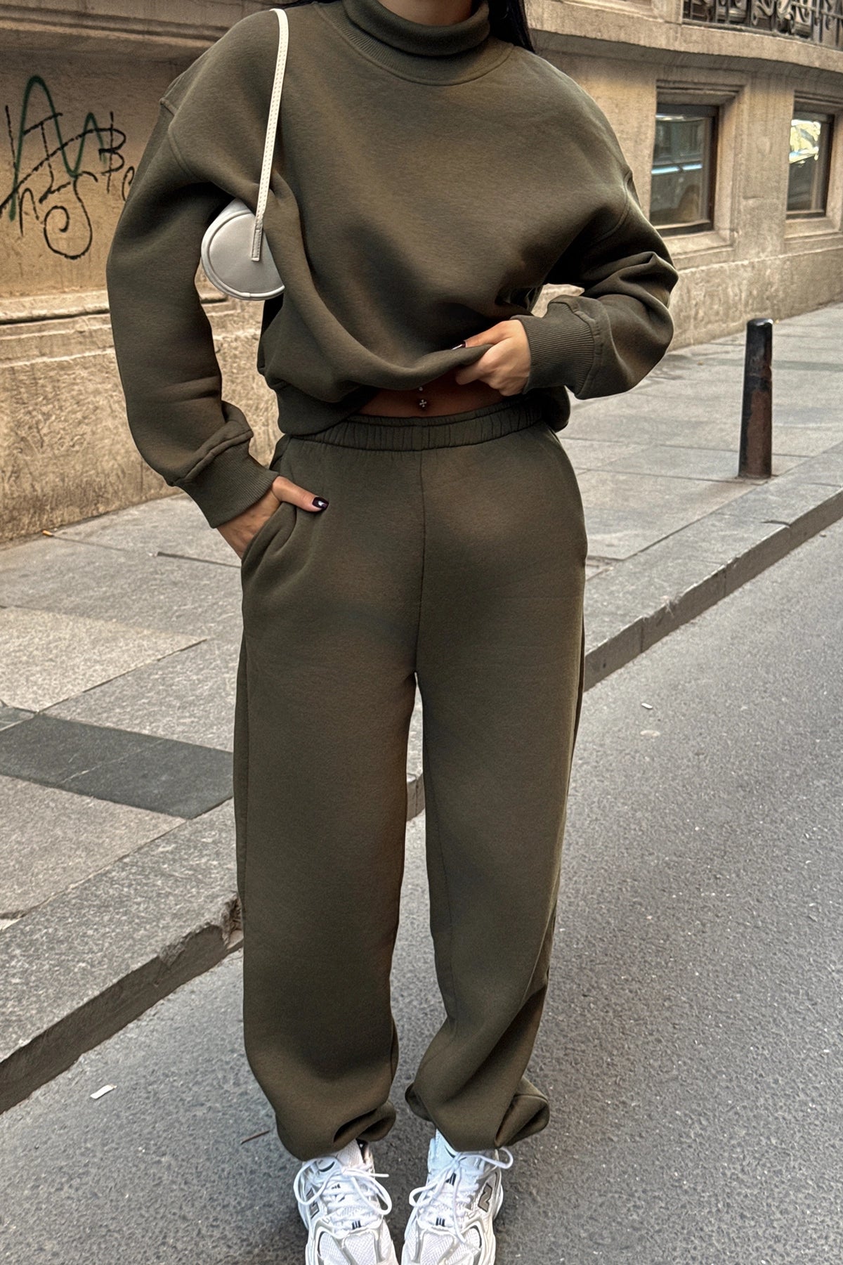 Basic Khaki Perlenhose Anzug für Frauen