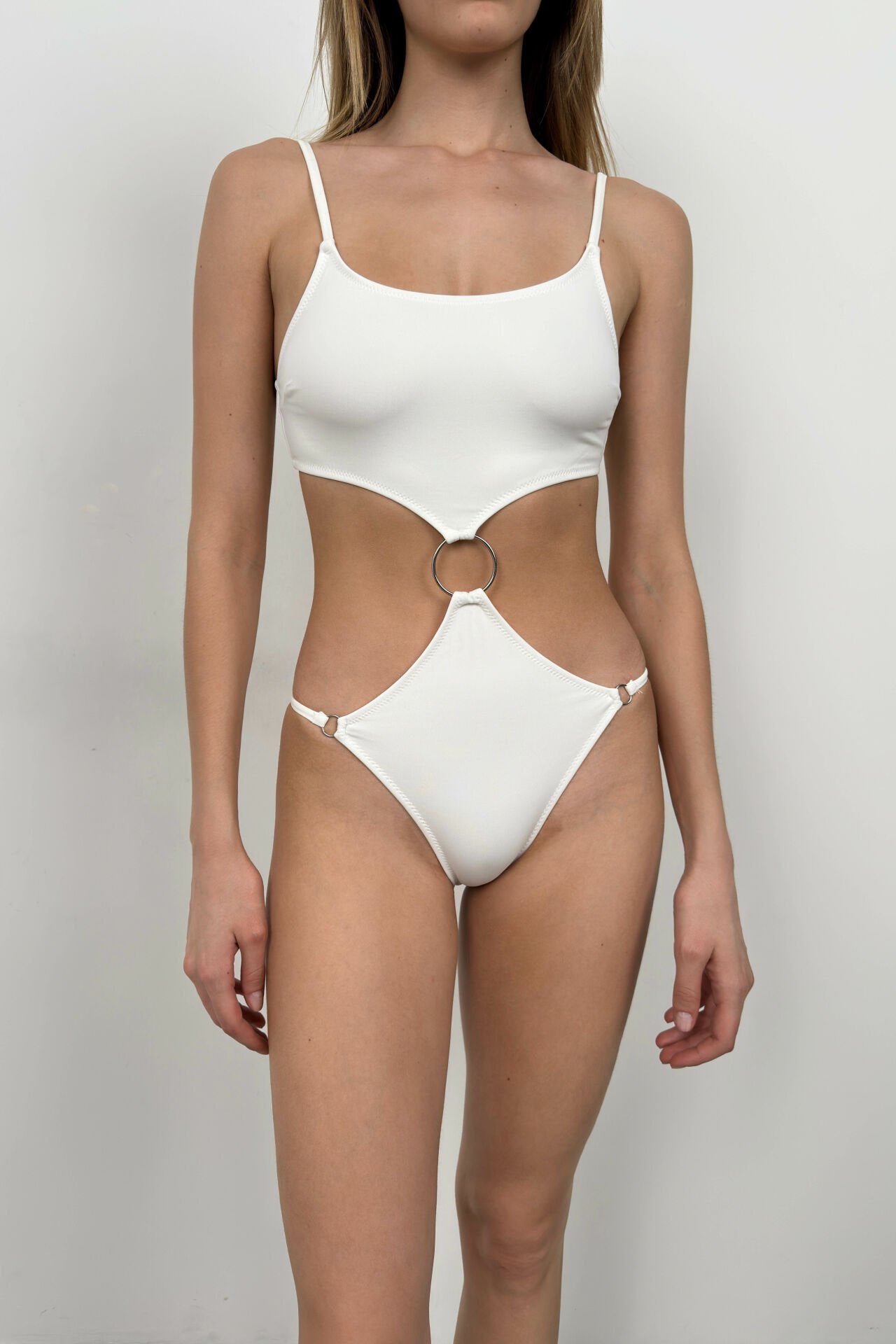 White Swimsuit with Ring Detail Buckle