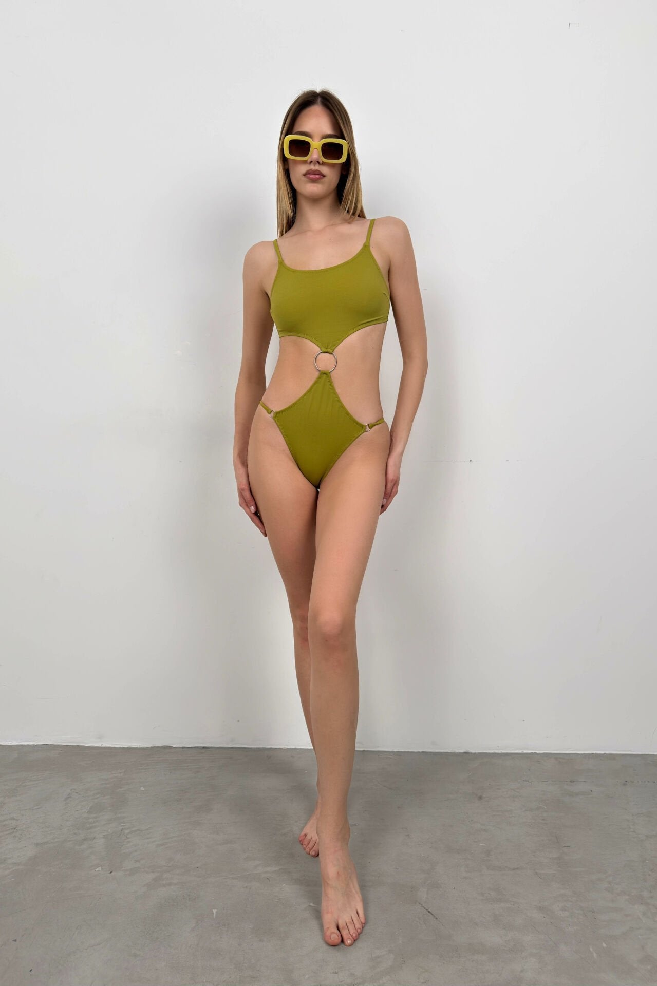 Green Swimsuit with Ring Detail Buckle