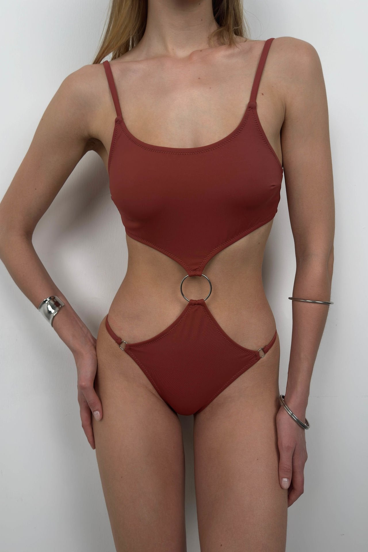 Ring Detailed Brown Bikini Set