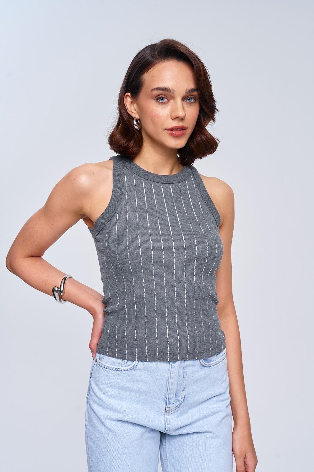 Striped Detailed Smoked Undershirt for Women