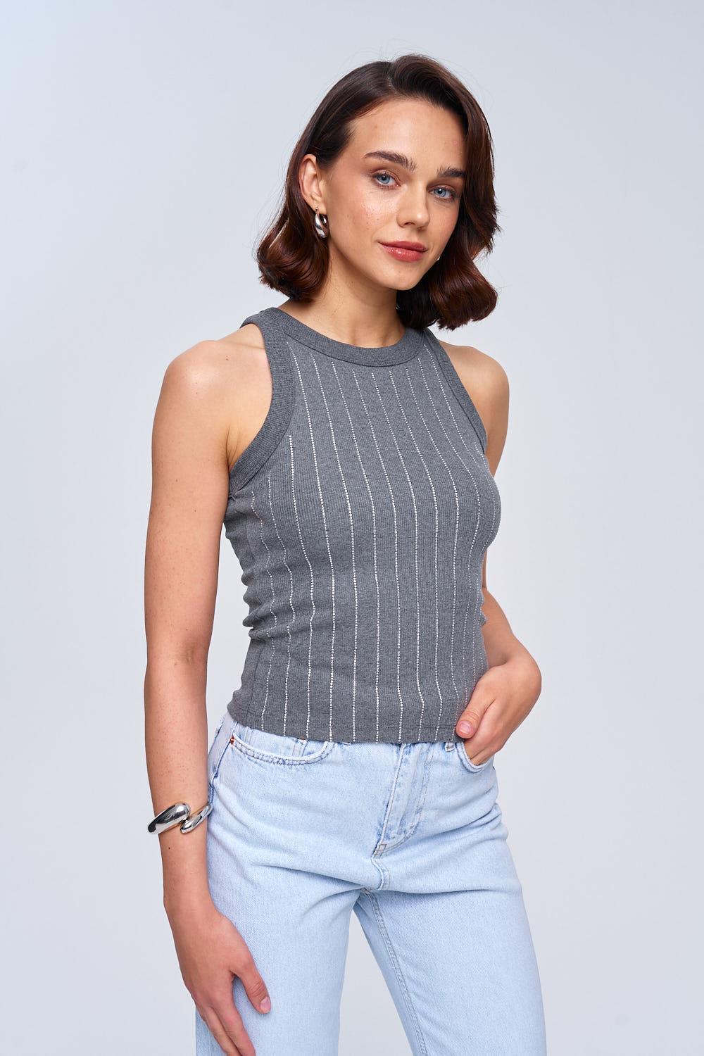 Striped Detailed Smoked Undershirt for Women