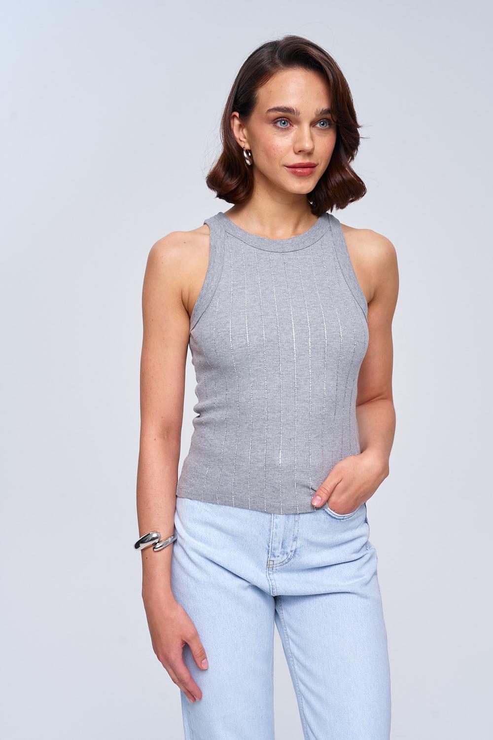 Halter Collar Detail Gray Undershirt for Women