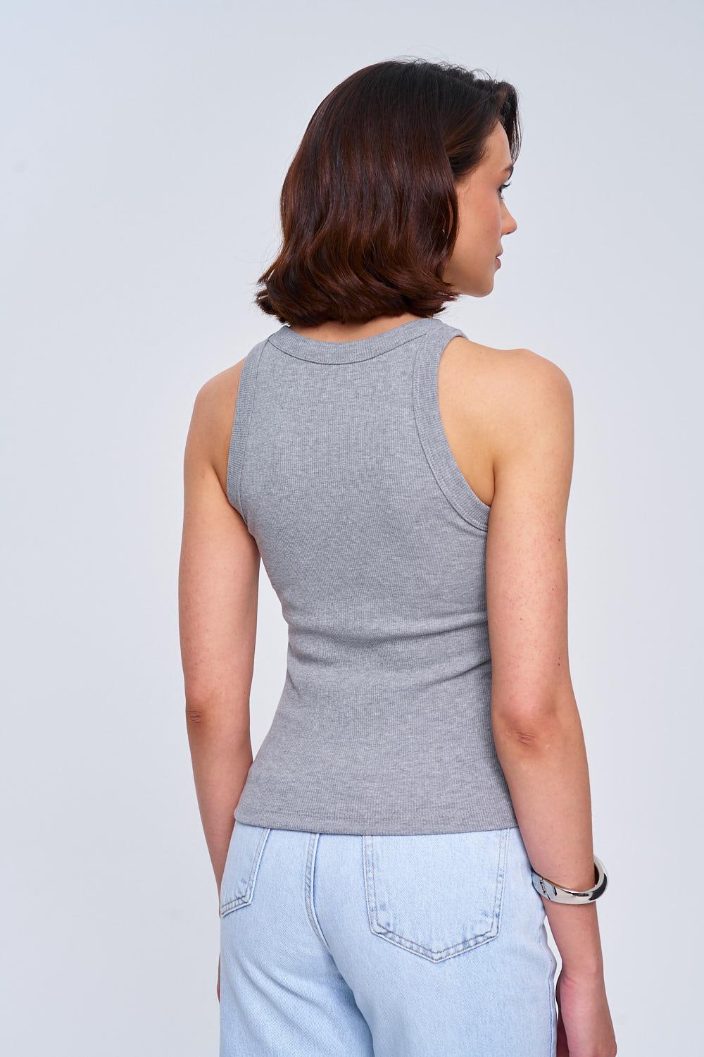 Halter Collar Detail Gray Undershirt for Women