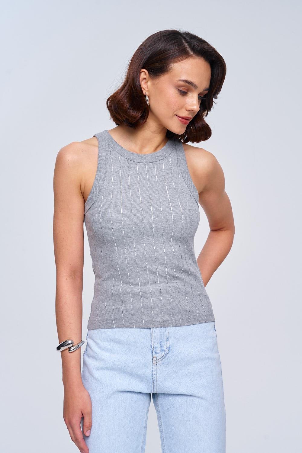 Halter Collar Detail Gray Undershirt for Women