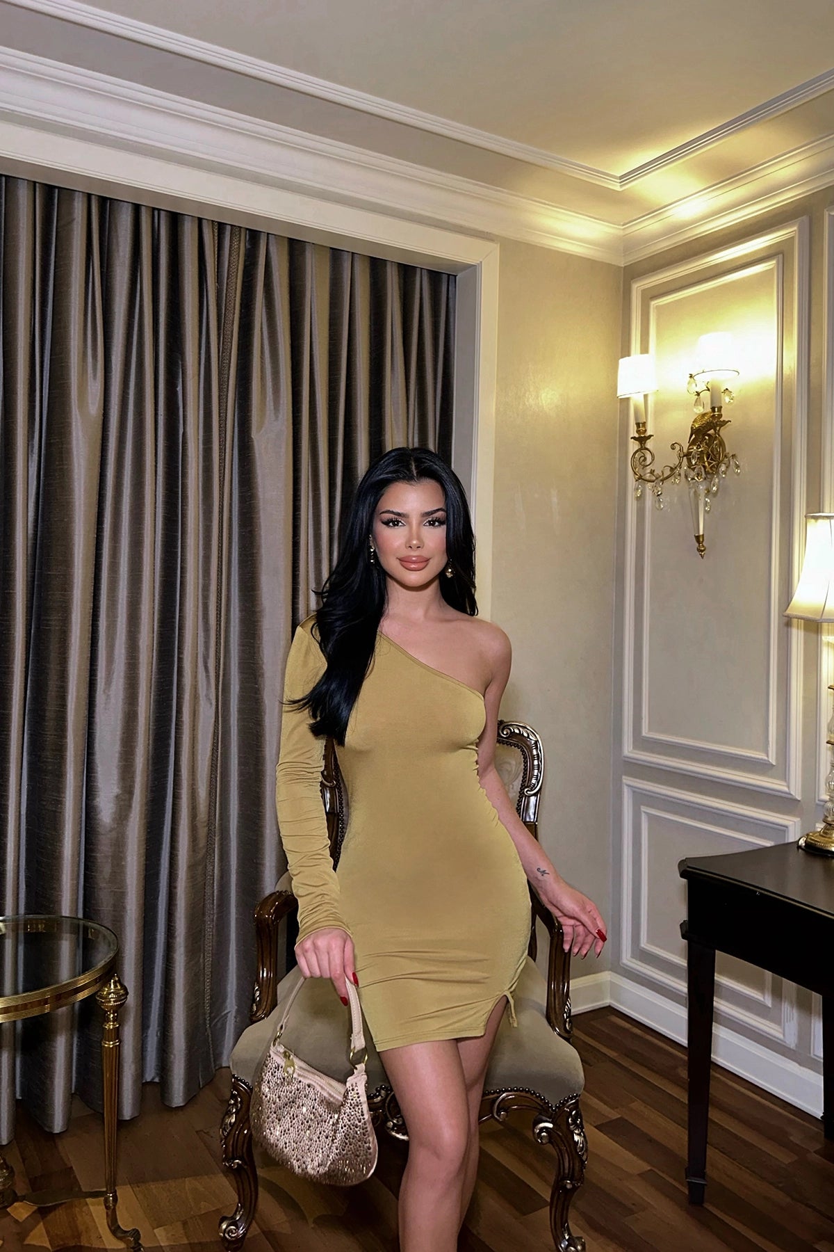 One-Shoulder Mustard Mini Dress