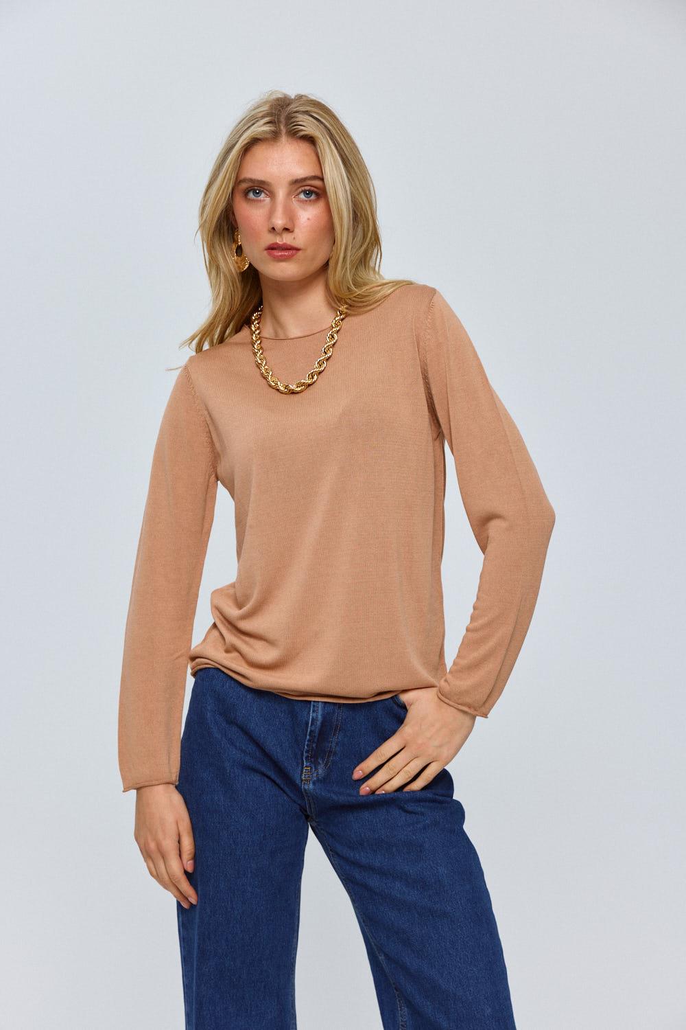 Fine Knitwear Light Brown Blouse for Women