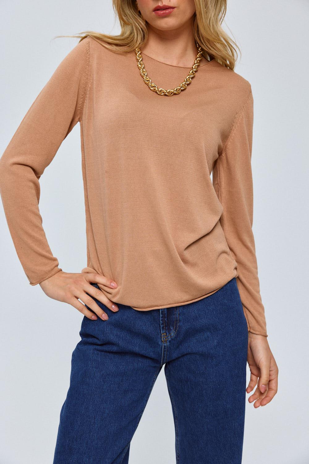 Fine Knitwear Light Brown Blouse for Women