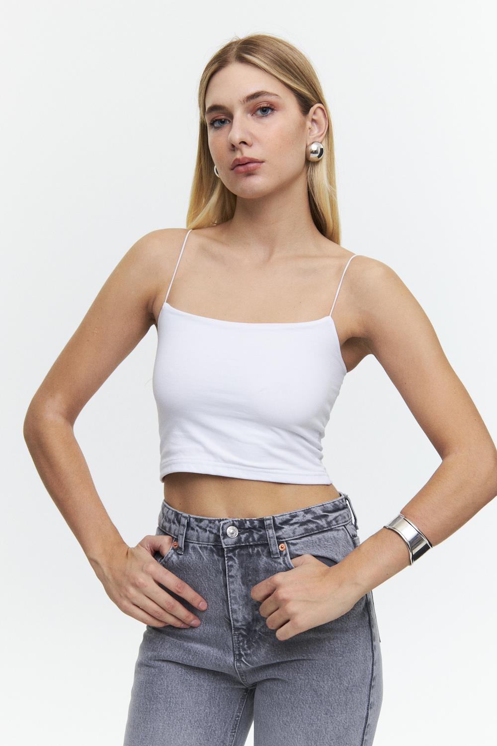 Rope Strap Detailed White Crop Top