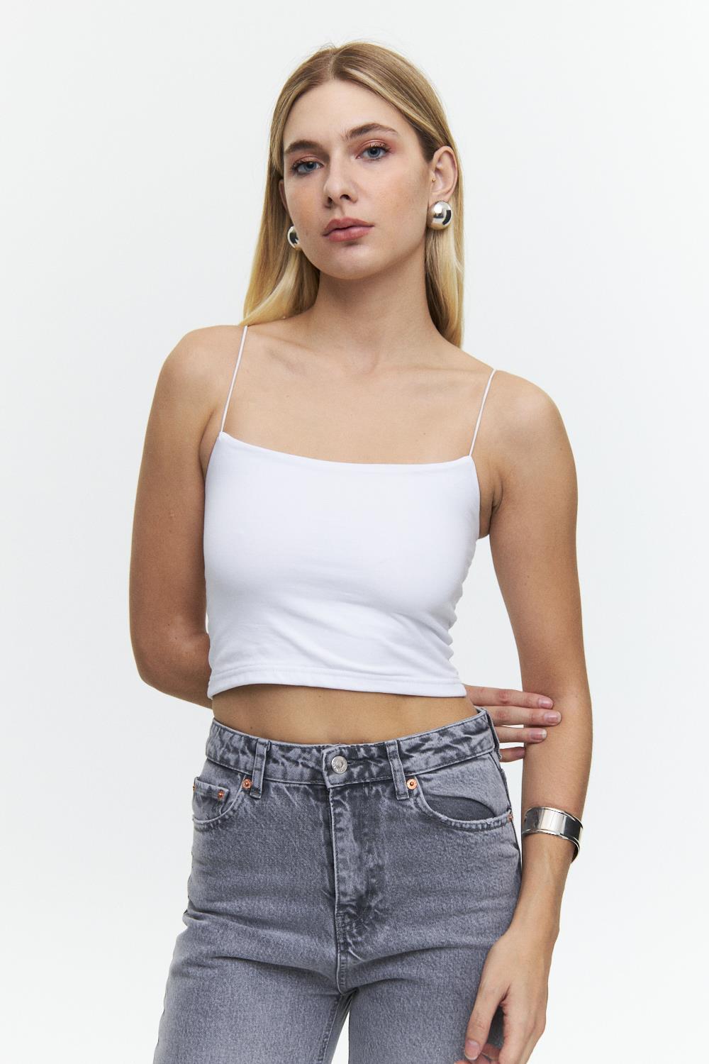 Rope Strap Detailed White Crop Top