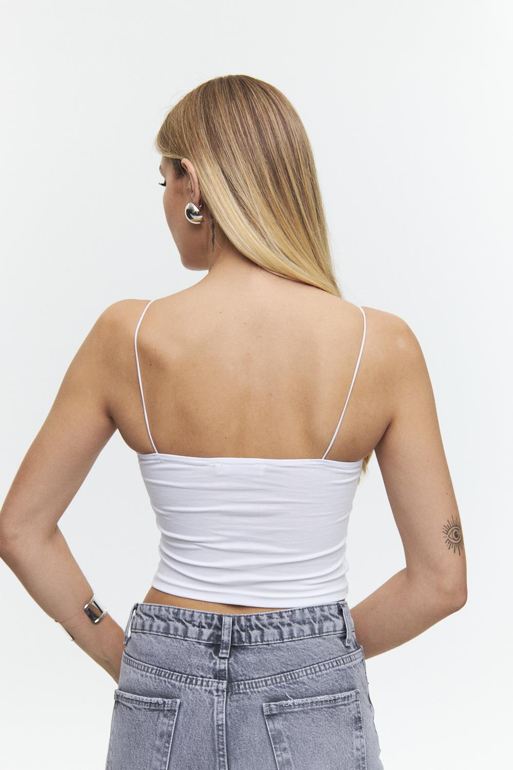 Rope Strap Detailed White Crop Top