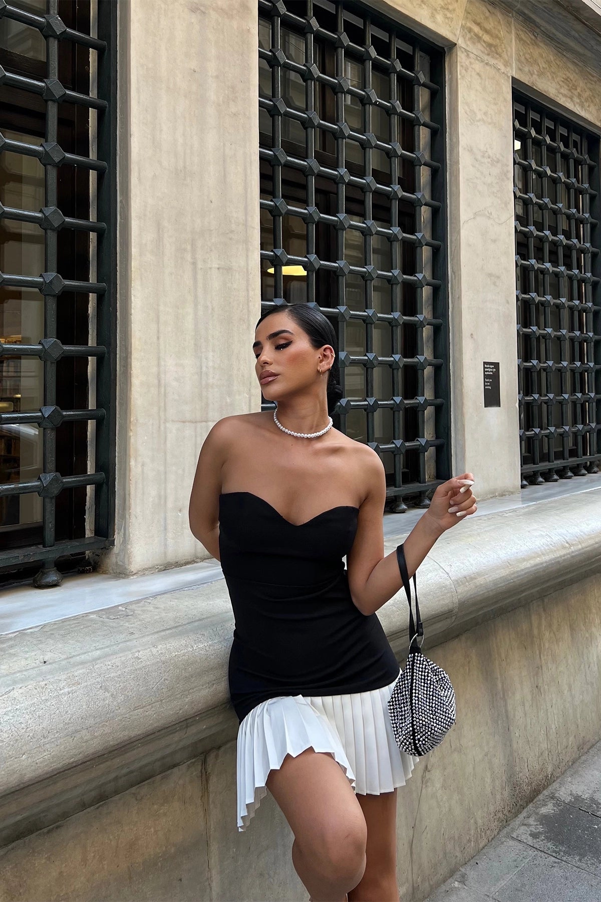 Off-Shoulder Black/White Mini Dress