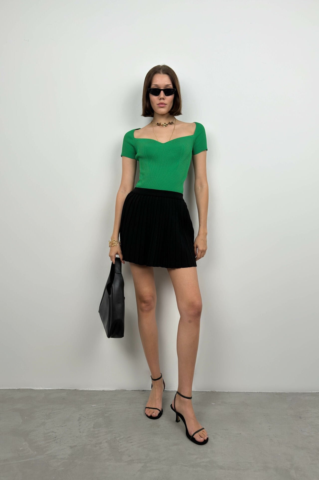 Square Neck Green Knitwear Blouse