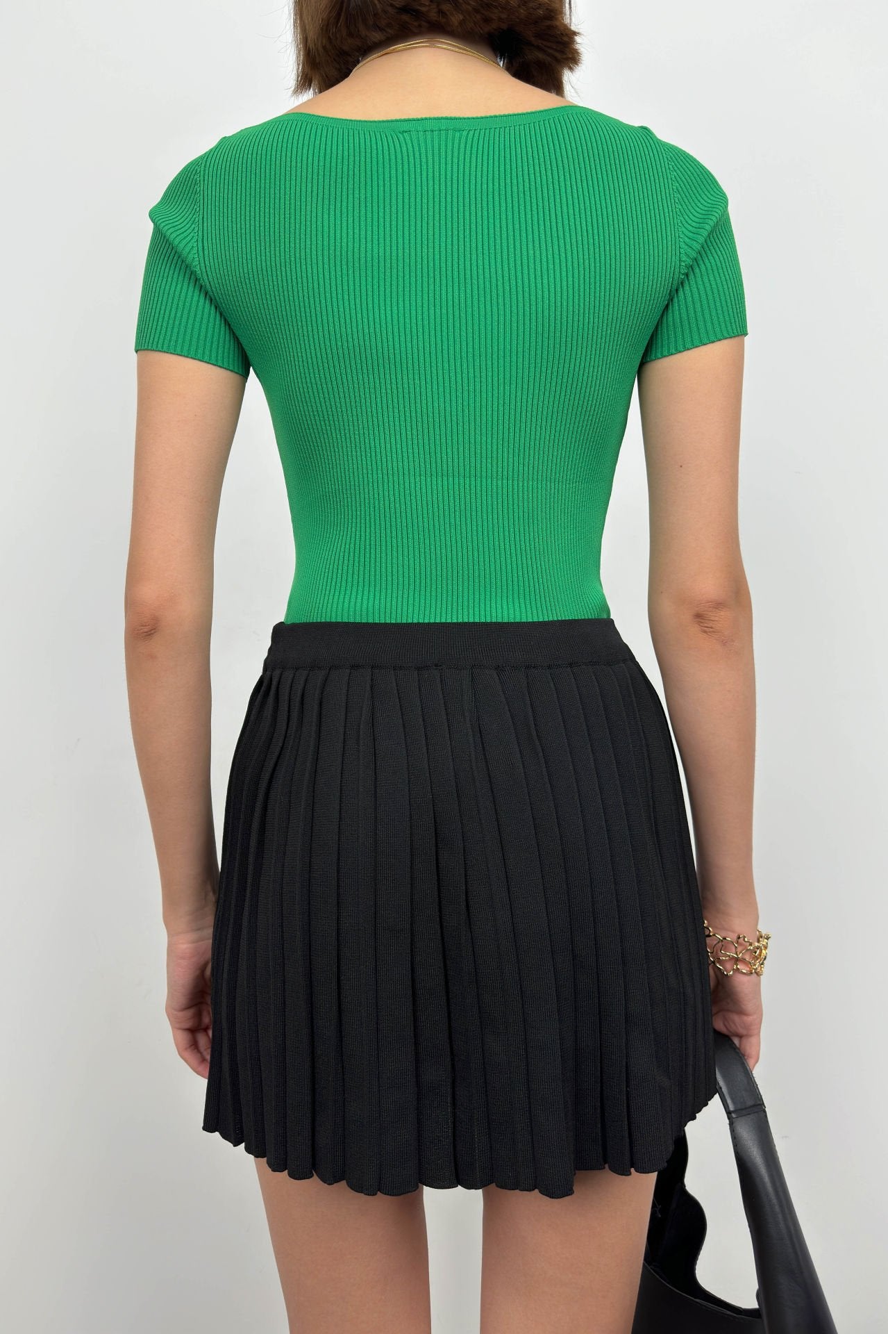 Square Neck Green Knitwear Blouse