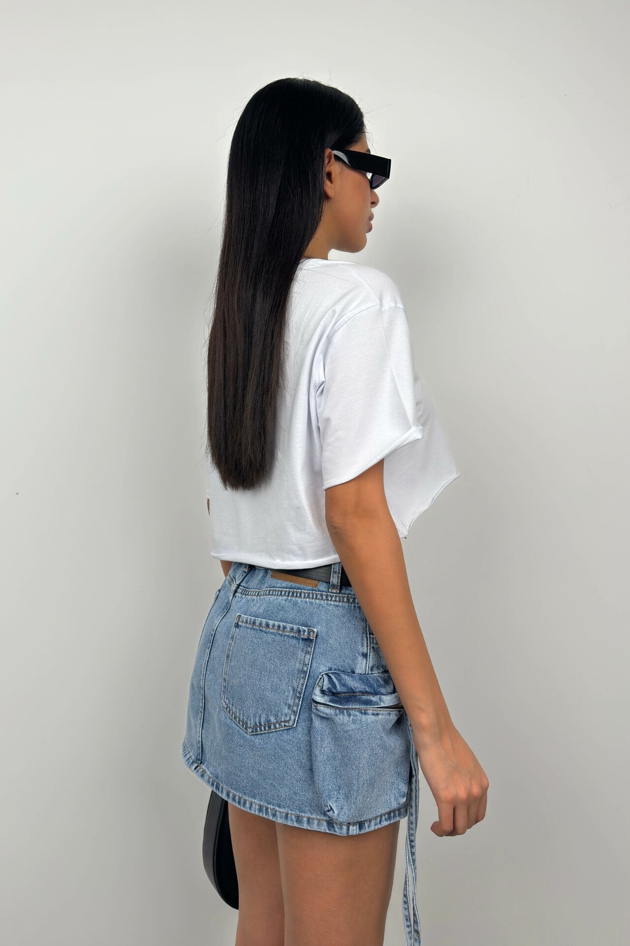 Mini Blue Denim Cargo Skirt