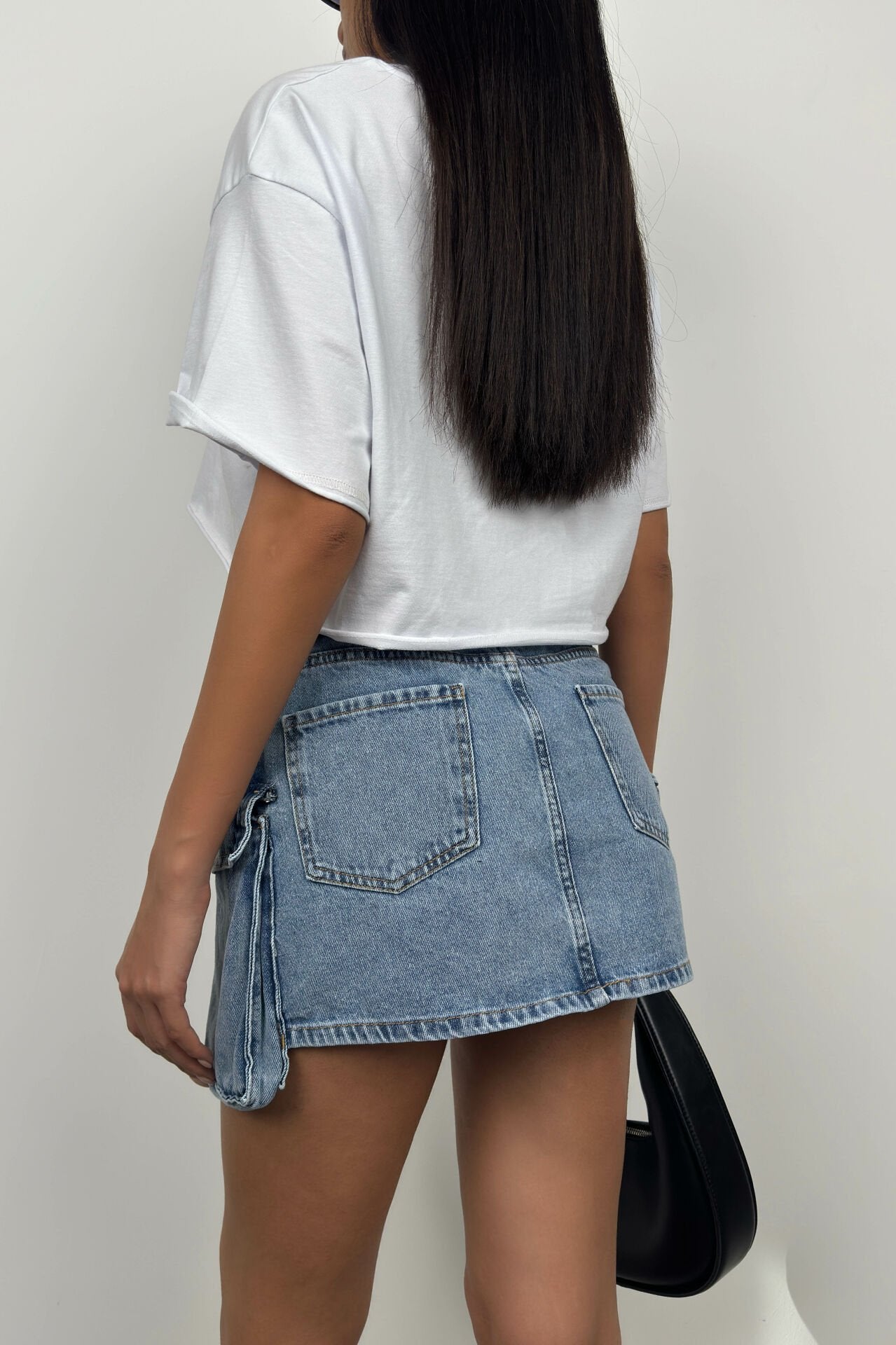 Mini Blue Denim Cargo Skirt