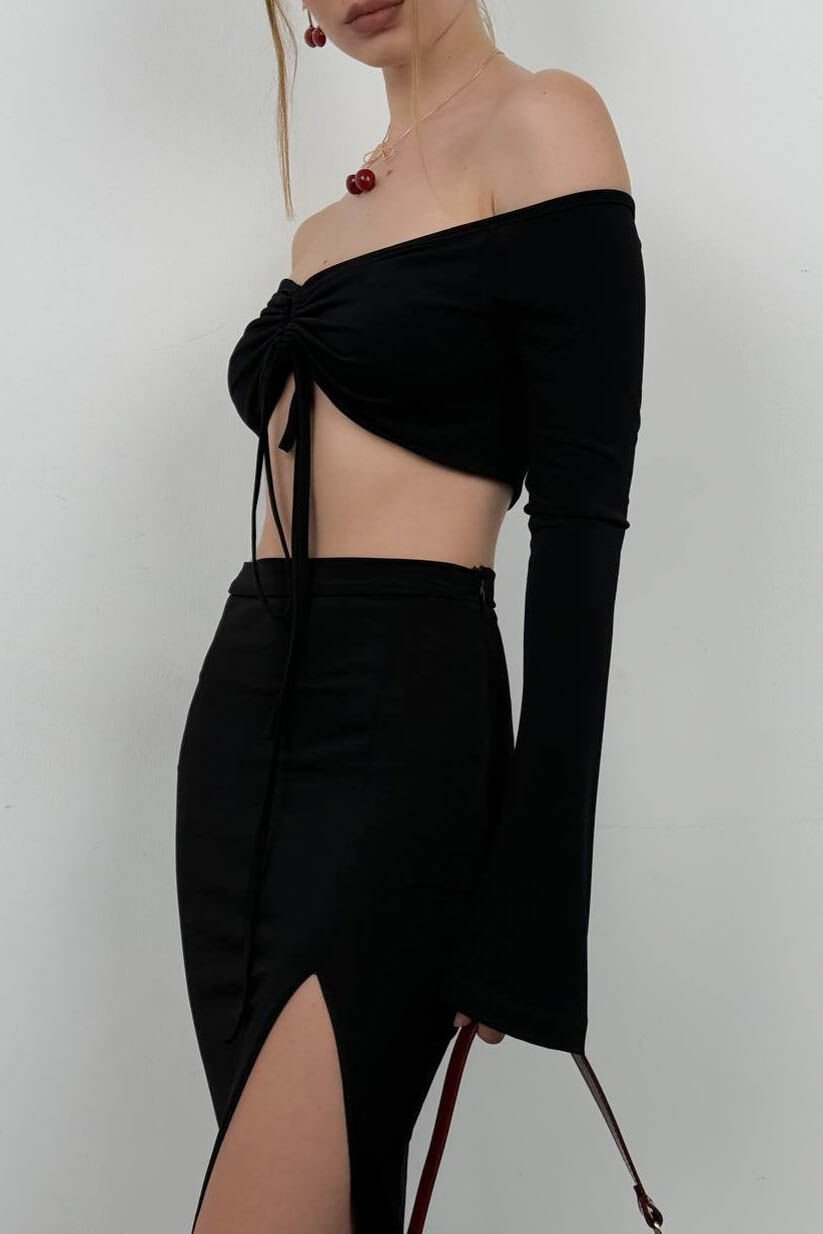 Off-Shoulder Black Blouse for Women